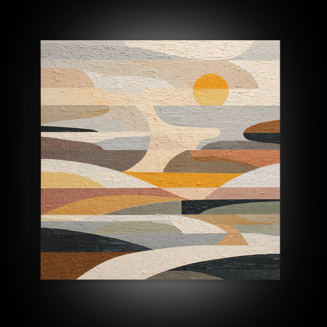 Large Sun and Hill Shapes Canvas Print, Midcentury Modern Art, Fine Art Print, Living Room Decor, Abstract Art, Retro, MMA-1x1-5