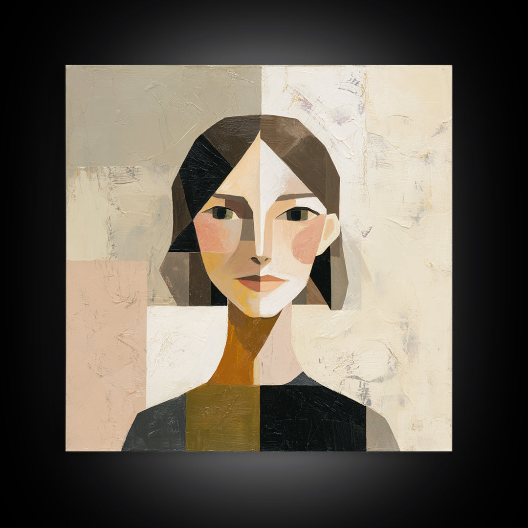 Mod Female Portrait Canvas Print, Midcentury Modern Art, Minimalist Wall Art, Living Room Decor, Fine Art, Retro, MMA-1x1-55