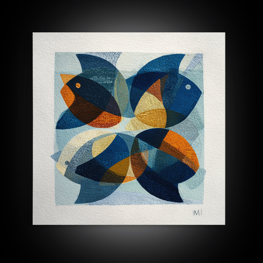 Abstract Fish Shapes Framed Canvas Print, Midcentury Modern Art, Retro Wall Art, Living Room Decor, Fine Art, Retro, MMA-1x1-66