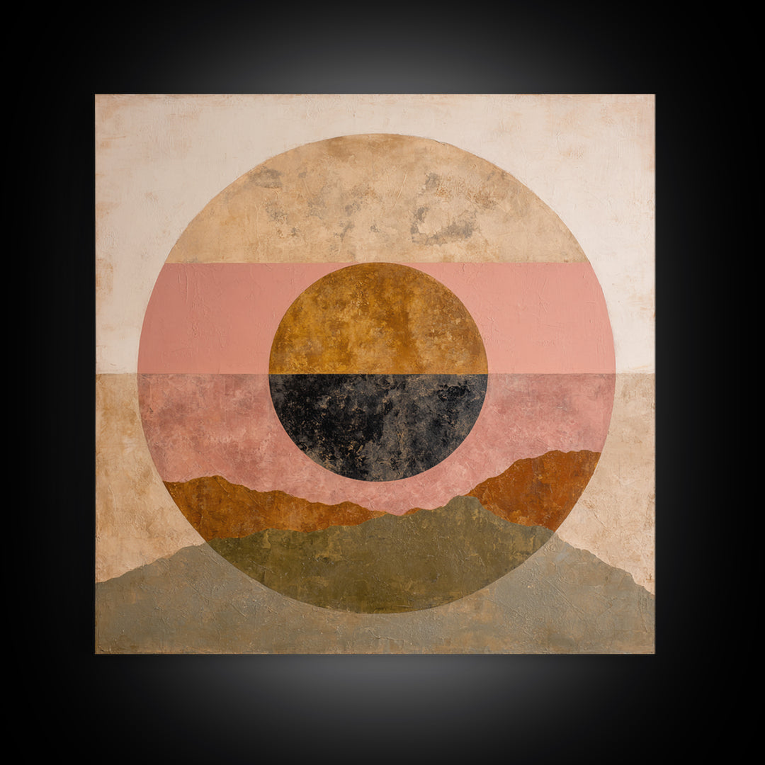 Large Sun and Hill Shapes Canvas Print, Midcentury Modern Art, Poster, Living Room Decor, Retro, Art Deco, Original Art, MMA-1x1-77