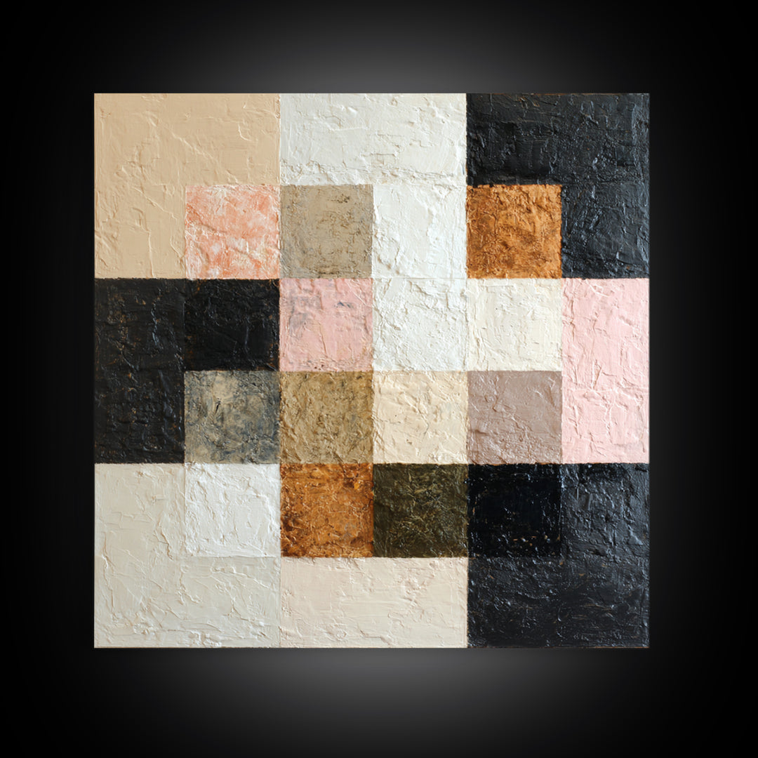 Desert Landscape Reduced to Color Blocks Framed Canvas Print, Midcentury Modern Art, Fine Art Print, Living Room Decor, Retro, MMA-1x1-80