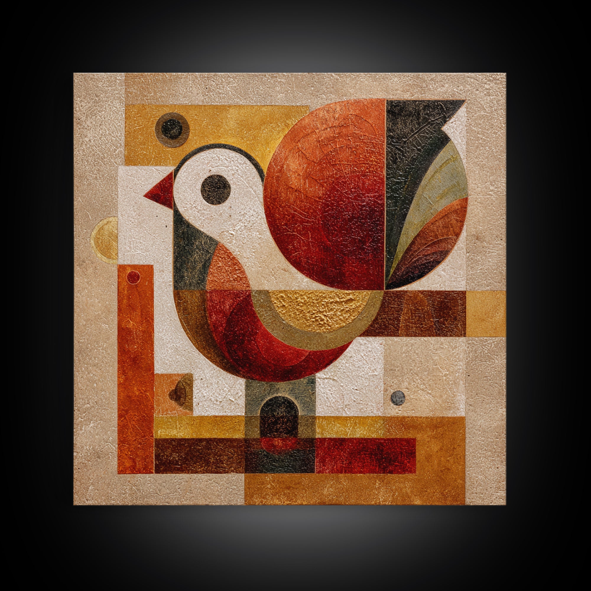 Bird Motif with Playful Geometric Feathers Canvas Print, Midcentury Modern Art, Retro Wall Art, Living Room Decor, Retro, MMA-1x1-84