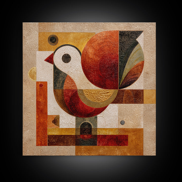 Bird Motif with Playful Geometric Feathers Canvas Print, Midcentury Modern Art, Retro Wall Art, Living Room Decor, Retro, MMA-1x1-84