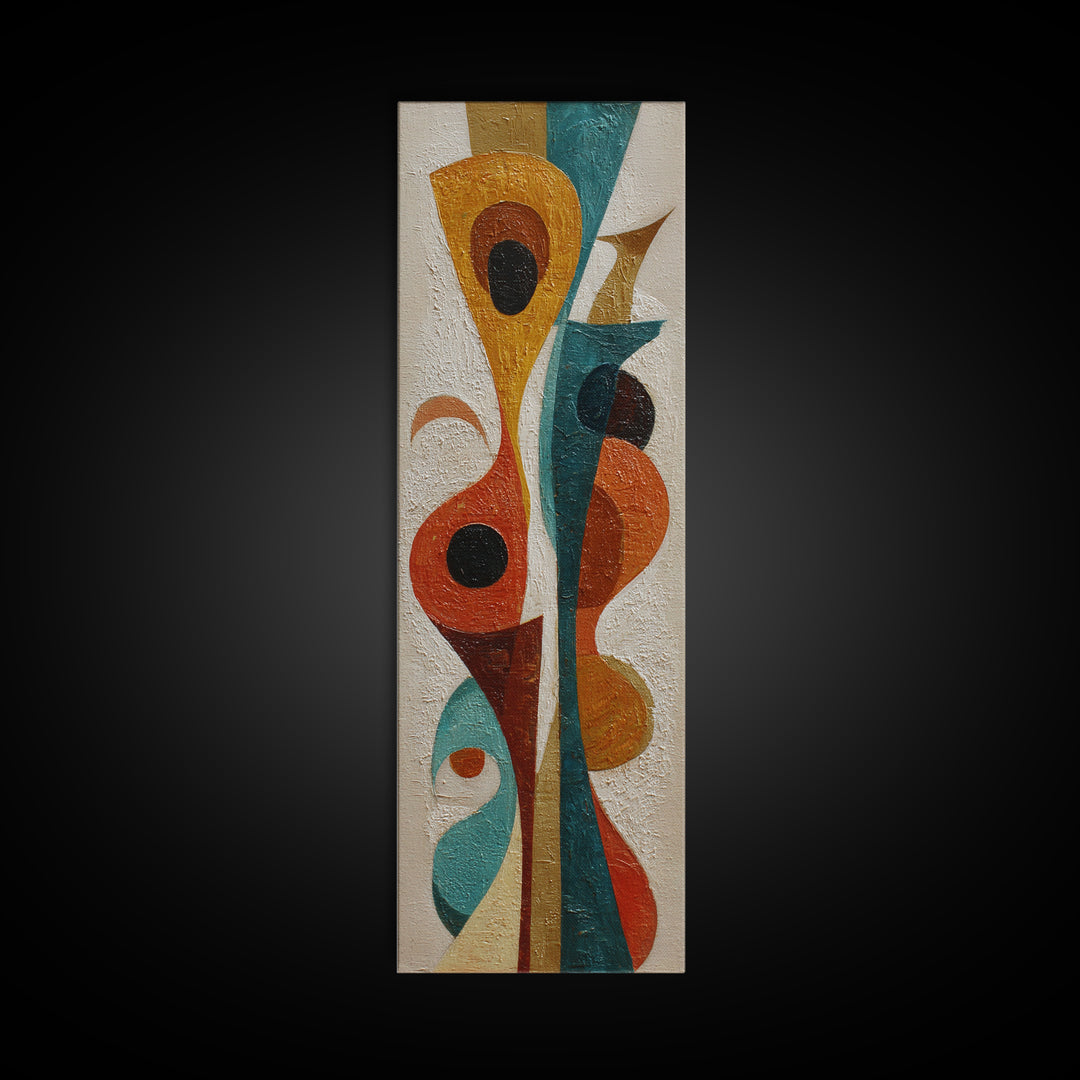 Boomerang Shapes in Mustard Teal and Coral Canvas Print, Midcentury Modern Art, Minimalist Decor, Living Room Decor, Retro, MMA-1x3-13