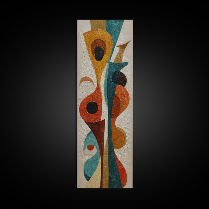 Boomerang Shapes in Mustard Teal and Coral Canvas Print, Midcentury Modern Art, Minimalist Decor, Living Room Decor, Retro, MMA-1x3-13