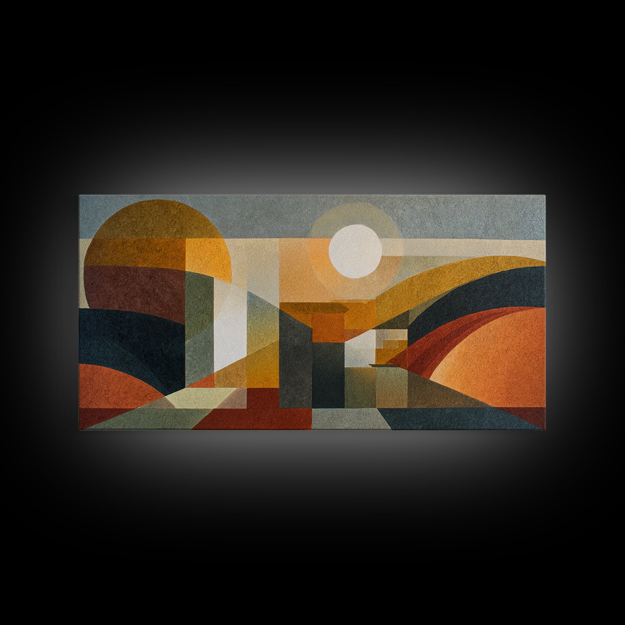 Large Sun and Hill Shapes Framed Canvas Print, Midcentury Modern Art, Art Print, Living Room Decor, Retro, Abstract Wall Art, MMA-2x1-1