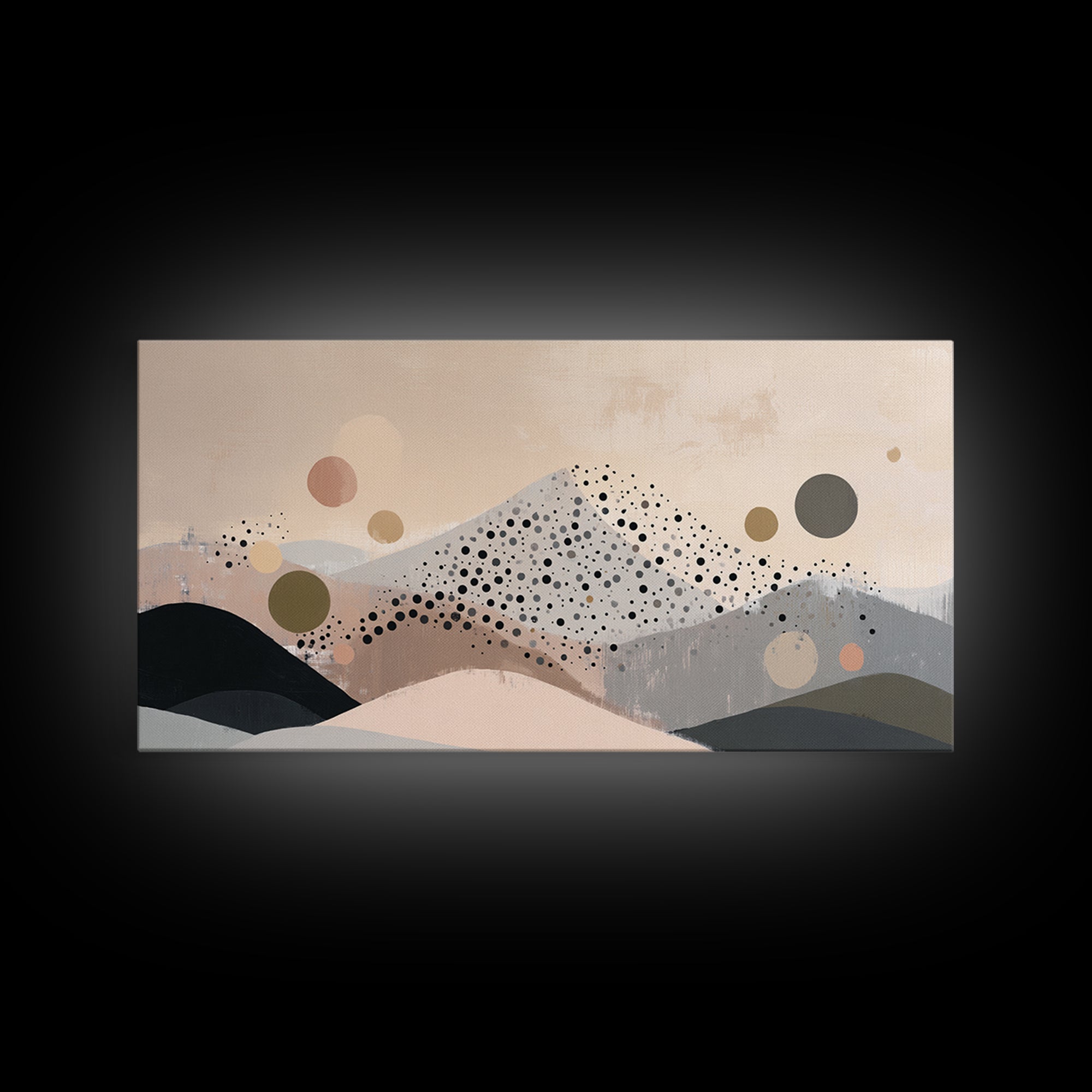 Minimal Mountain Scene Framed Canvas Print, Midcentury Modern Art, Abstract Wall Art, Living Room Decor, Watercolor Art, Retro, MMA-2x1-11
