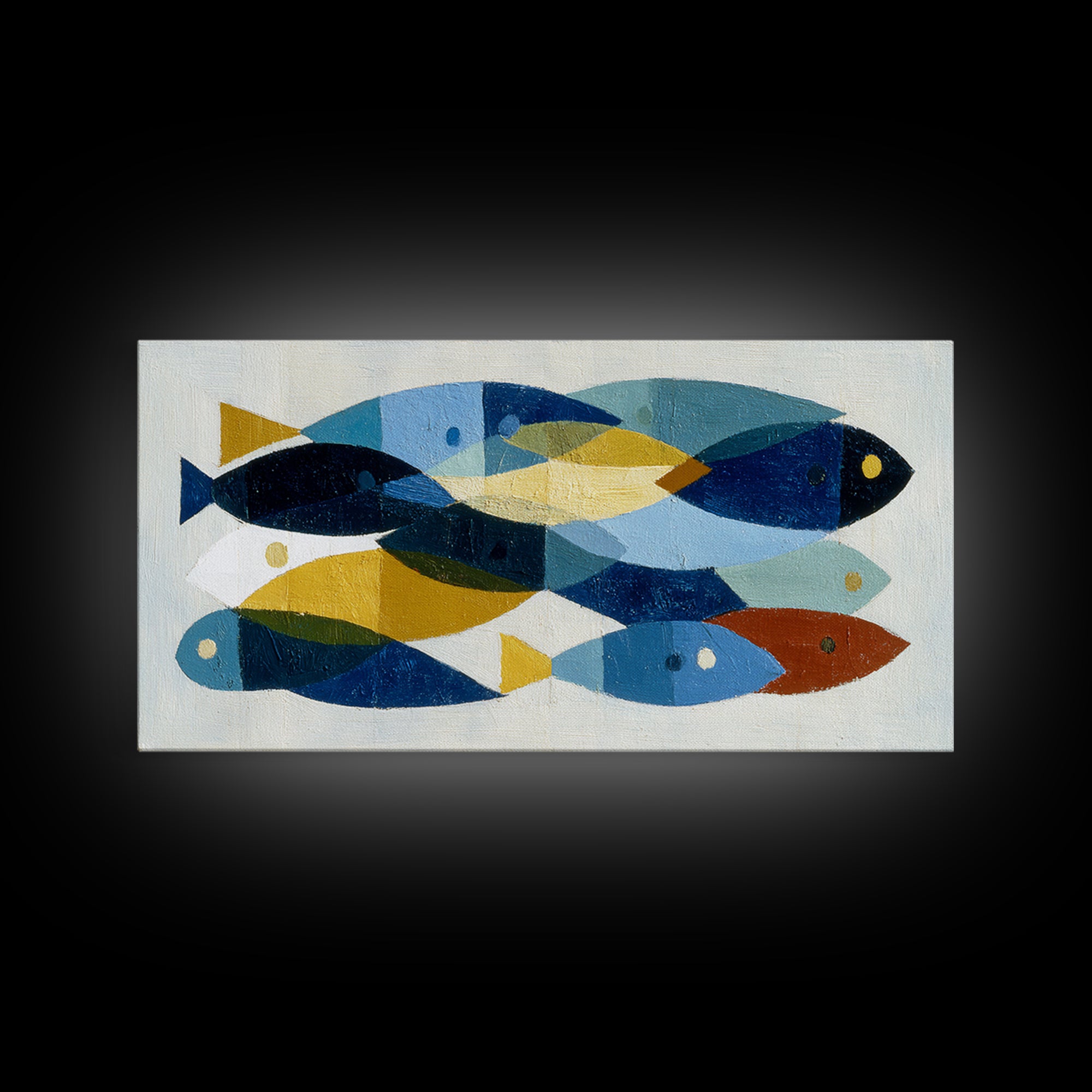 Abstract Fish Shapes Framed Canvas Print, Midcentury Modern Art, Luxury Decor, Living Room Decor, Abstract Art, Retro, MMA-2x1-38