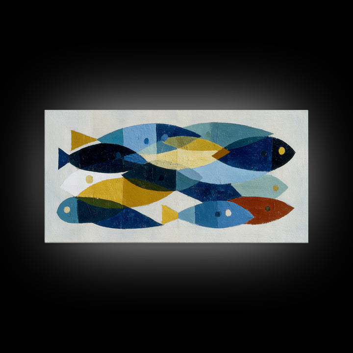 Abstract Fish Shapes Framed Canvas Print, Midcentury Modern Art, Luxury Decor, Living Room Decor, Abstract Art, Retro, MMA-2x1-38