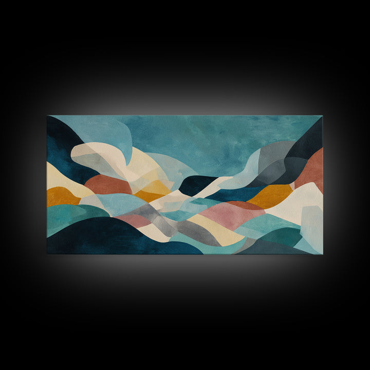 Teal Sofa Era Abstract Pattern Without Furniture Canvas Print, Midcentury Modern Art, Living Room Decor, Retro, MMA-2x1-44