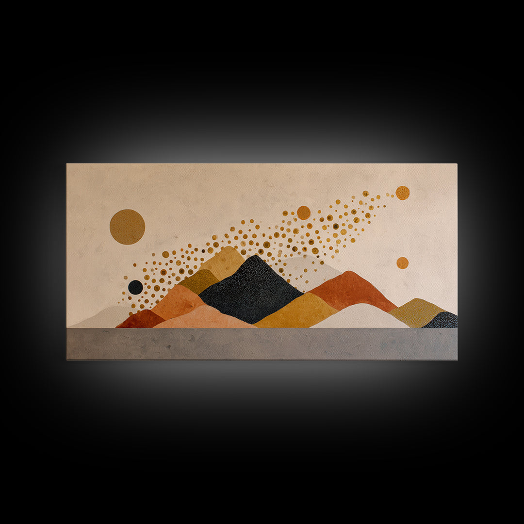 Minimal Mountain Scene Framed Canvas Print, Midcentury Modern Art, Modern Wall Art, Living Room Decor, Fine Art, Retro, MMA-2x1-59