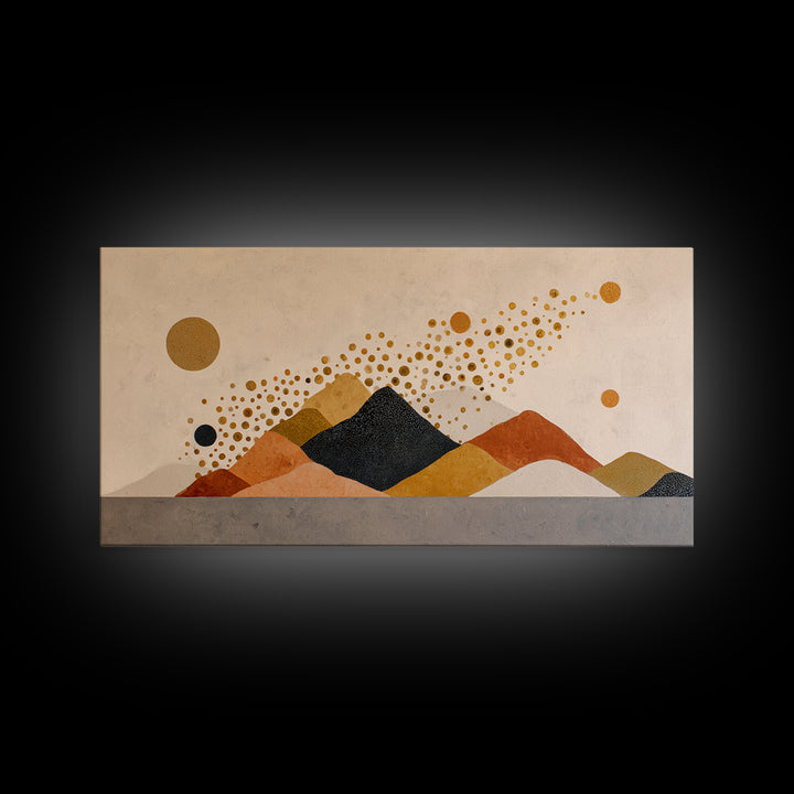 Minimal Mountain Scene Framed Canvas Print, Midcentury Modern Art, Modern Wall Art, Living Room Decor, Fine Art, Retro, MMA-2x1-59