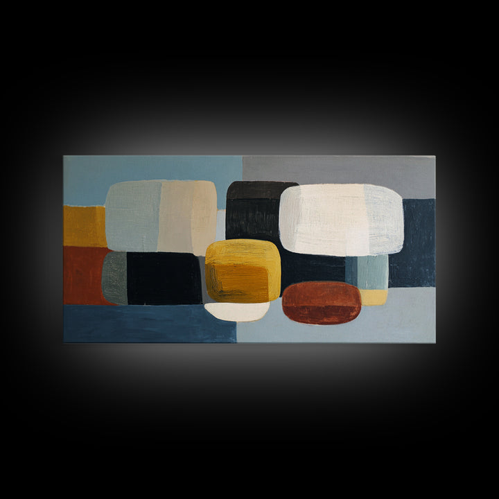 Oval and Rectangle Composition Framed Canvas Print, Midcentury Modern Art, Prints, Living Room Decor, Oil Painting, Retro, MMA-2x1-60
