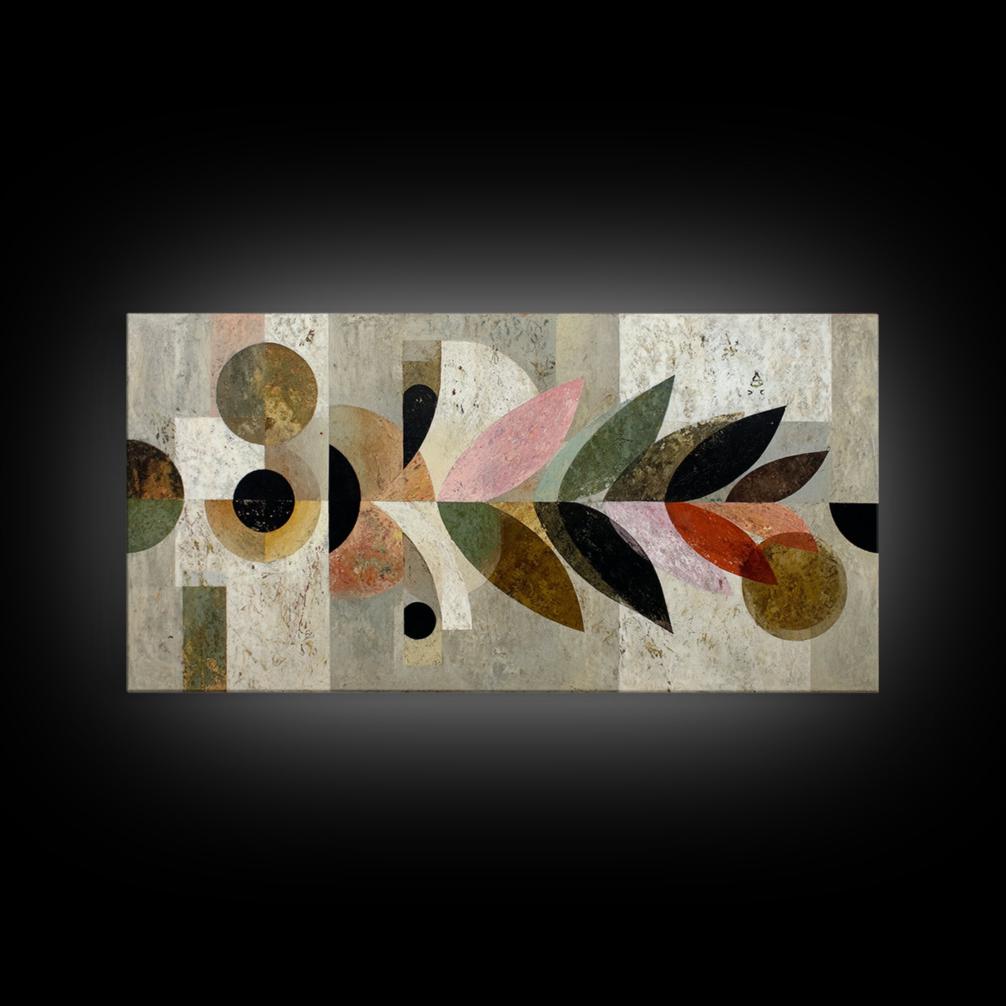 Bird Motif with Playful Geometric Feathers Framed Canvas Print, Midcentury Modern Art, Digital Print, Living Room Decor, Retro, MMA-2x1-80