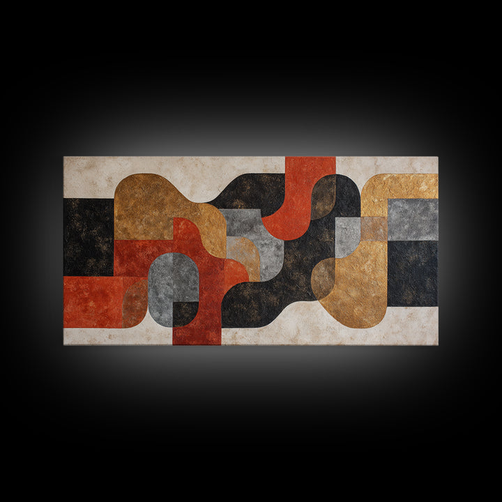 Checkerboard and Organic Blob Balance Framed Canvas Print, Midcentury Modern Art, Prints, Living Room Decor, Oil Painting, MMA-2x1-90