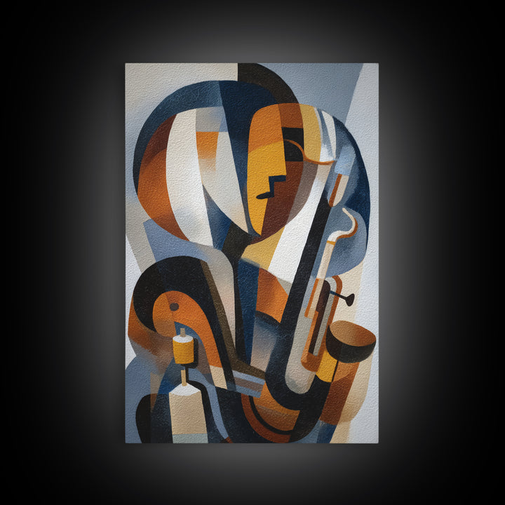 Jazz Musician in Angular Mid Century Style Canvas Print, Midcentury Modern Art, Mid Century Modern, Living Room Decor, Retro, MMA-2x3-17
