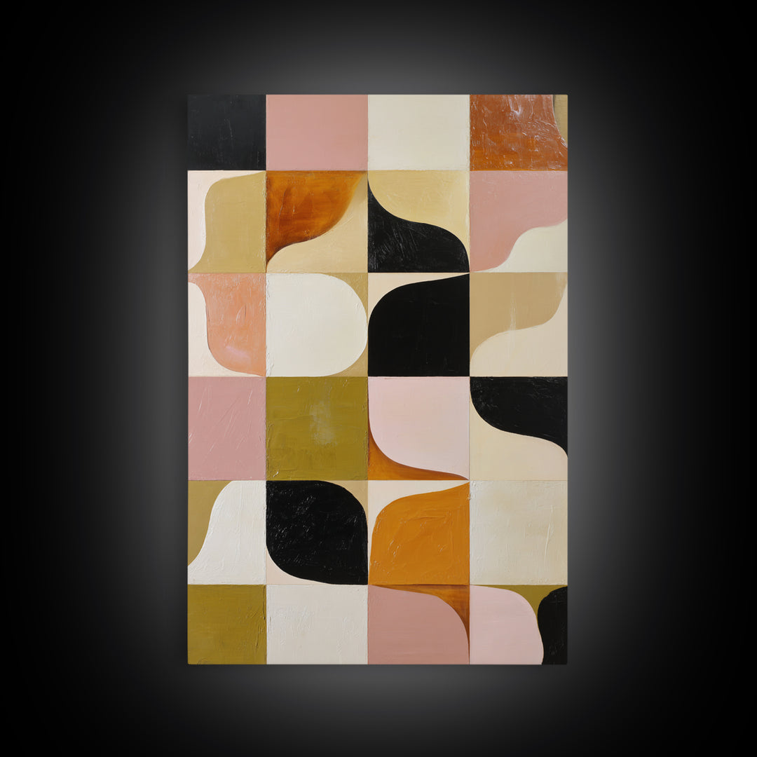 Checkerboard and Organic Blob Balance Framed Canvas Print, Midcentury Modern Art, Minimalist Decor, Living Room Decor, Retro, MMA-2x3-30