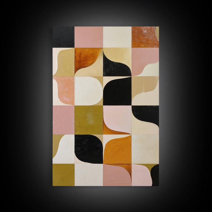 Checkerboard and Organic Blob Balance Framed Canvas Print, Midcentury Modern Art, Minimalist Decor, Living Room Decor, Retro, MMA-2x3-30