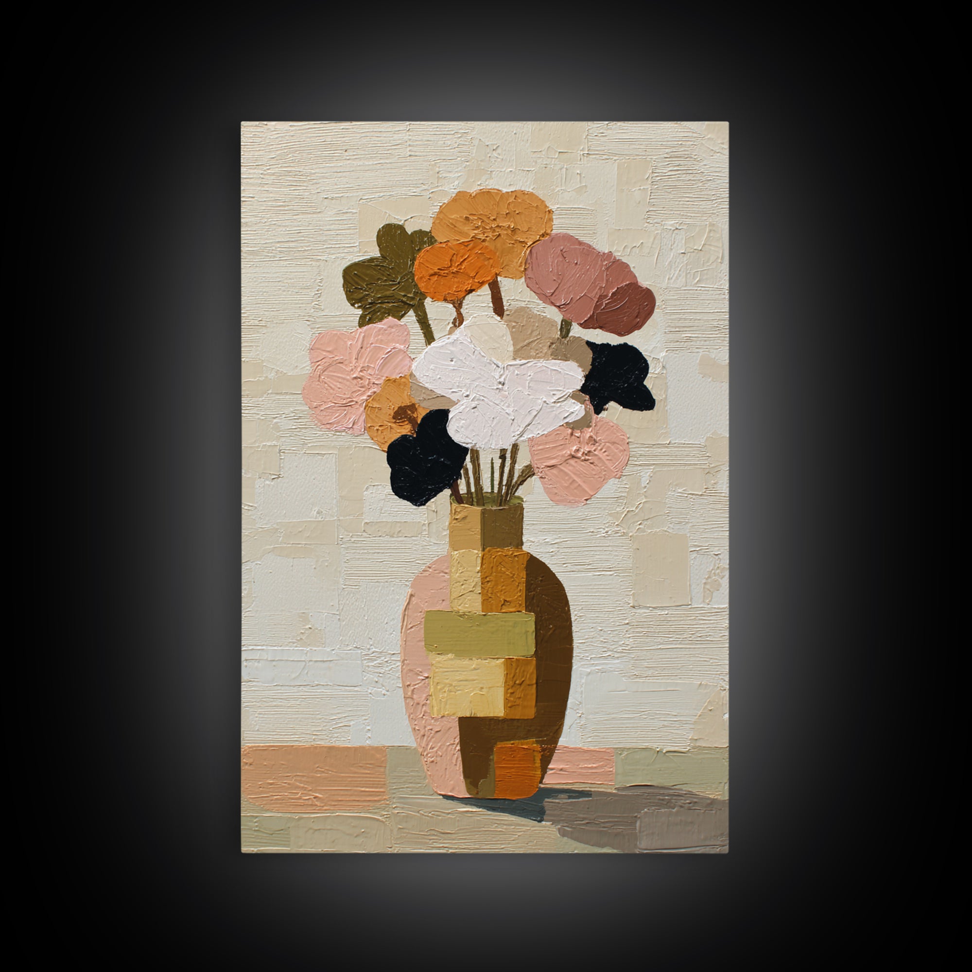 Vase of Flowers Rendered Framed Canvas Print, Midcentury Modern Art, Poster, Living Room Decor, Fine Art, Retro, Art Deco, MMA-2x3-52