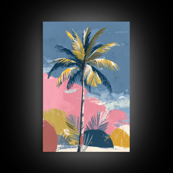 Stylized Palm Tree Framed Canvas Print, Midcentury Modern Art, Living Room Decor, Fine Art, Retro, Neutral Decor, Modern Decor, MMA-2x3-73