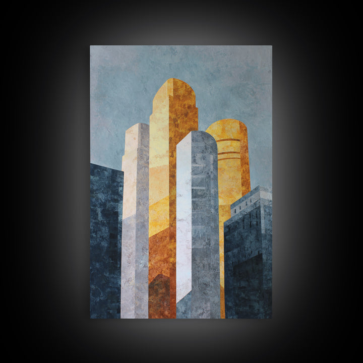 Retro City Skyline Canvas Print, Midcentury Modern Art, Boho, Living Room Decor, Abstract Art, Retro, Retro Wall Art, MMA-2x3-79