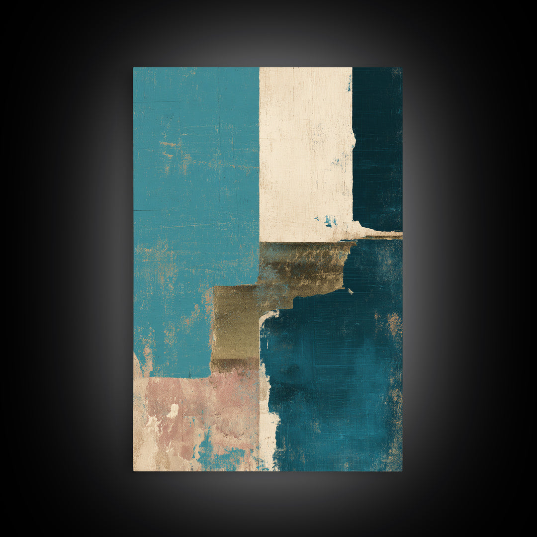 Teal Sofa Era Abstract Pattern Without Furniture Canvas Print, Midcentury Modern Art, Digital Art, Living Room Decor, Retro, MMA-2x3-80