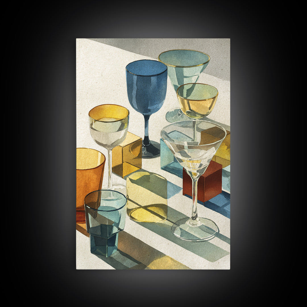 Retro Cocktail Glasses Canvas Print, Midcentury Modern Art, Mid Century Modern, Living Room Decor, Retro, Boho Wall Decor, MMA-2x3-86