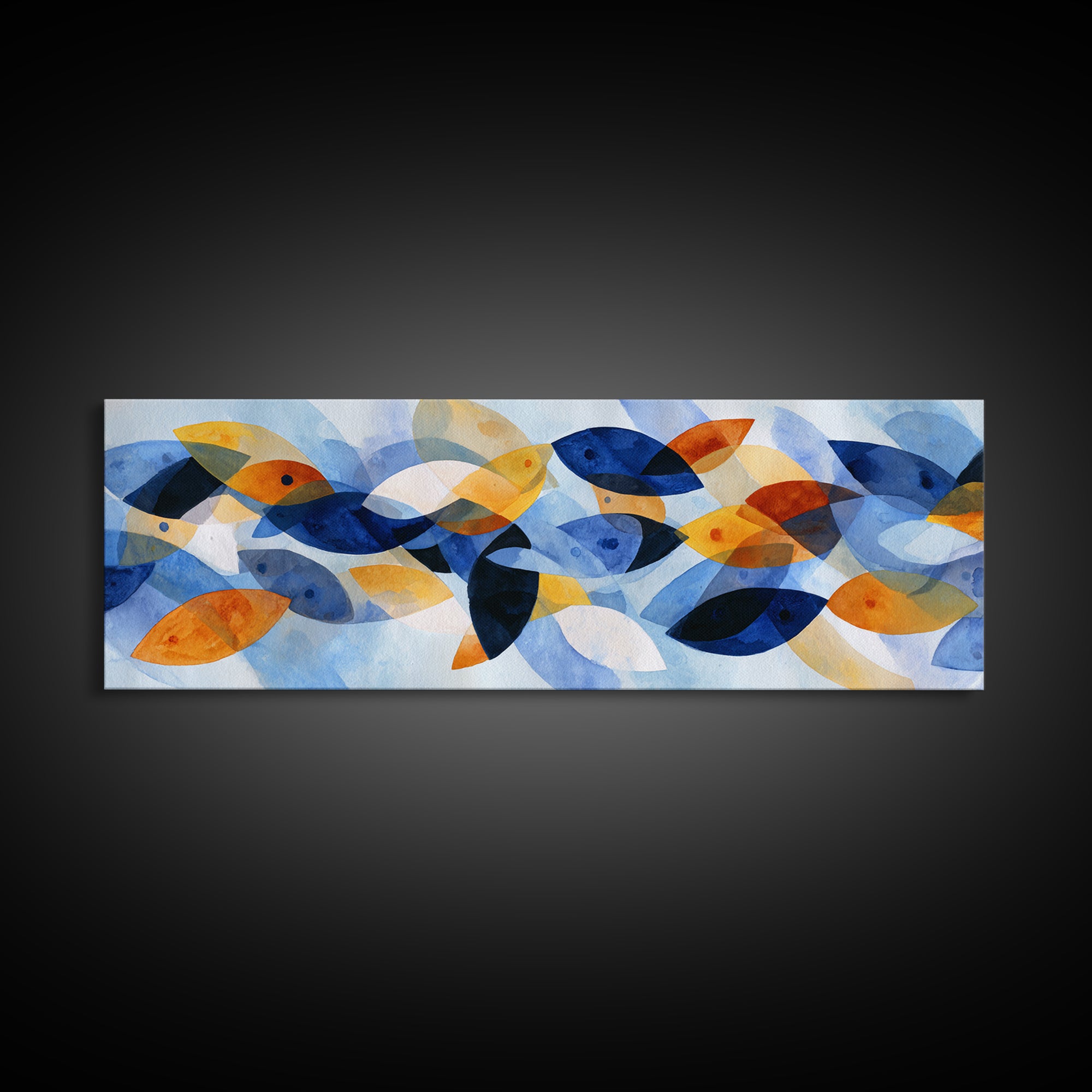Abstract Fish Shapes Framed Canvas Print, Midcentury Modern Art, Digital Prints, Living Room Decor, Abstract Art, Retro, MMA-3x1-10