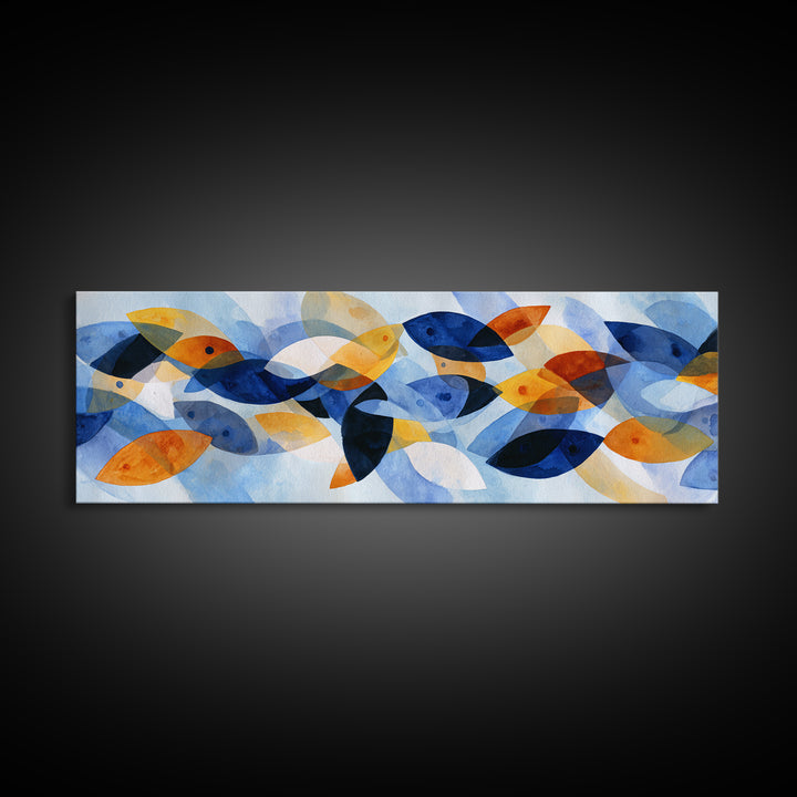 Abstract Fish Shapes Framed Canvas Print, Midcentury Modern Art, Digital Prints, Living Room Decor, Abstract Art, Retro, MMA-3x1-10