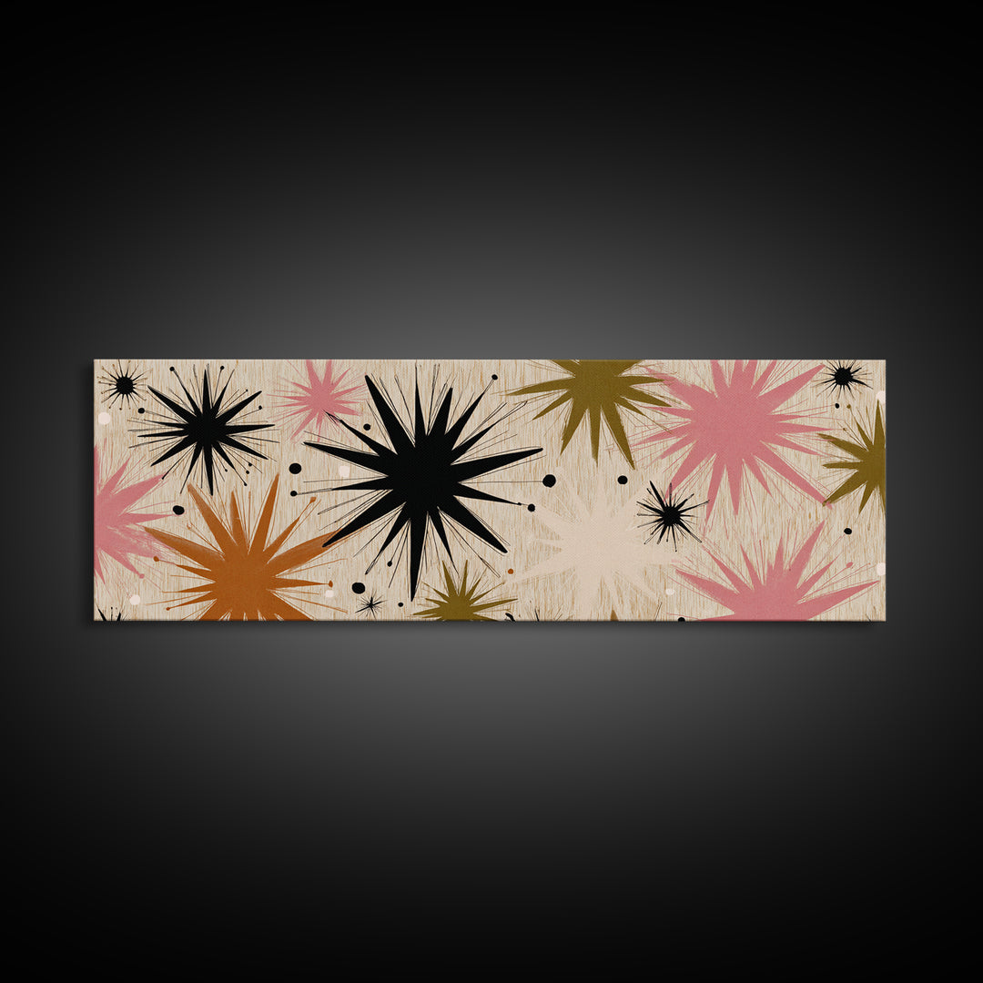 Atomic Starburst Pattern Framed Canvas Print, Midcentury Modern Art, Boho, Living Room Decor, Fine Art, Retro, Retro Wall Art, MMA-3x1-18