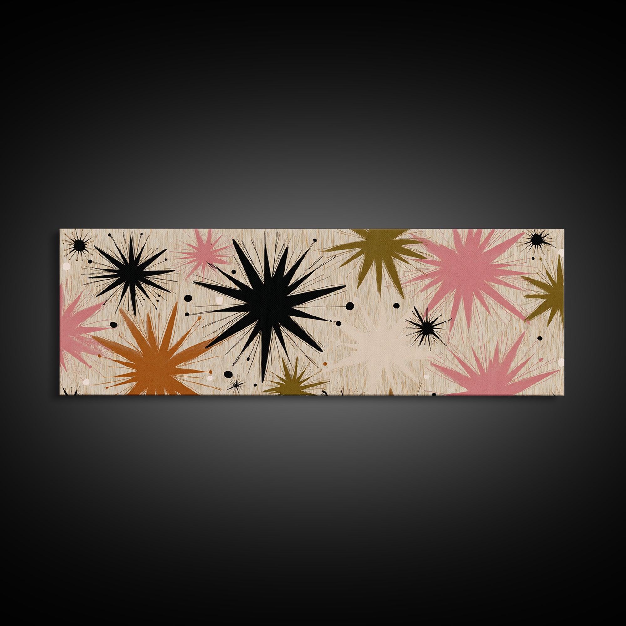 Atomic Starburst Pattern Framed Canvas Print, Midcentury Modern Art, Boho, Living Room Decor, Fine Art, Retro, Retro Wall Art, MMA-3x1-18