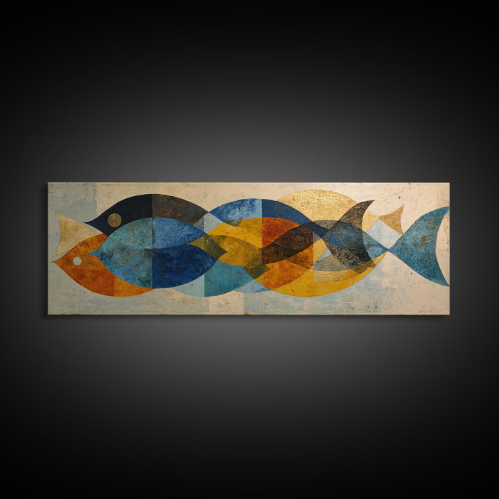 Abstract Fish Shapes Canvas Print, Midcentury Modern Art, Mid Century Modern, Living Room Decor, Retro, Boho Wall Decor, MMA-3x1-34