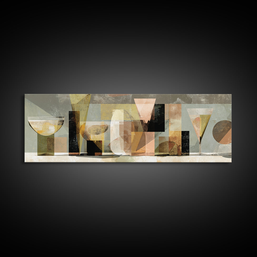 Retro Cocktail Glasses Canvas Print, Midcentury Modern Art, Abstract Wall Art, Living Room Decor, Abstract Art, Retro, MMA-3x1-46