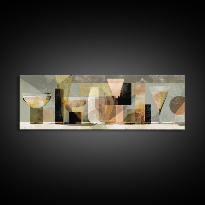 Retro Cocktail Glasses Canvas Print, Midcentury Modern Art, Abstract Wall Art, Living Room Decor, Abstract Art, Retro, MMA-3x1-46