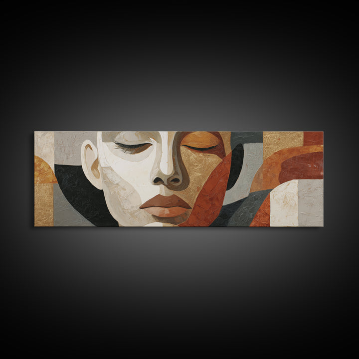 Mod Female Portrait Framed Canvas Print, Midcentury Modern Art, Prints, Living Room Decor, Fine Art, Retro, Abstract Wall Art, MMA-3x1-47