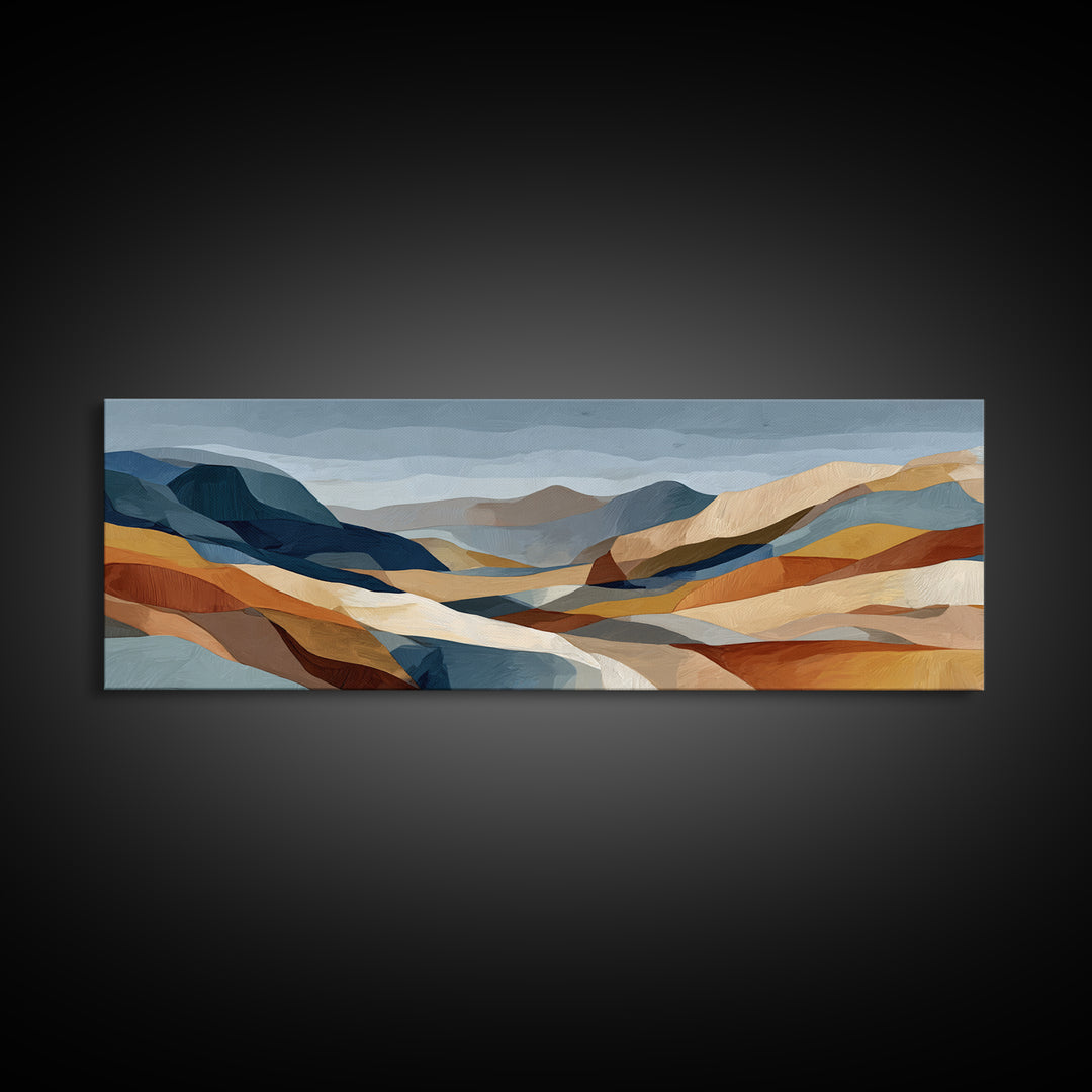 Desert Landscape Reduced to Color Blocks Canvas Print, Midcentury Modern Art, Textured Painting, Living Room Decor, Retro, MMA-3x1-48