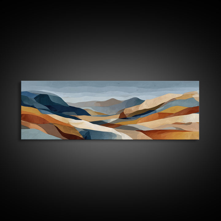 Desert Landscape Reduced to Color Blocks Canvas Print, Midcentury Modern Art, Textured Painting, Living Room Decor, Retro, MMA-3x1-48