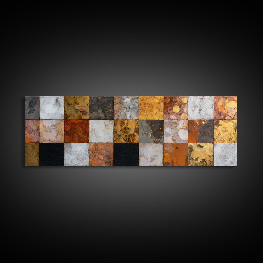 Checkerboard and Organic Blob Balance Canvas Print, Midcentury Modern Art, Boho Decor, Living Room Decor, Oil Painting, Retro, MMA-3x1-62
