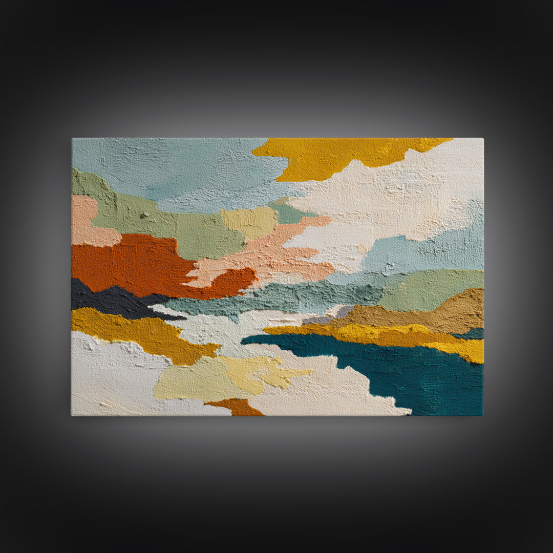Teal Sofa Era Abstract Pattern Without Furniture Canvas Print, Midcentury Modern Art, Wall Art, Living Room Decor, Retro, MMA-3x2-100