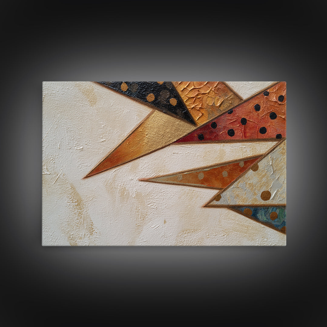 Bird Motif with Playful Geometric Feathers Canvas Print, Midcentury Modern Art, Modern Wall Art, Living Room Decor, MMA-3x2-16