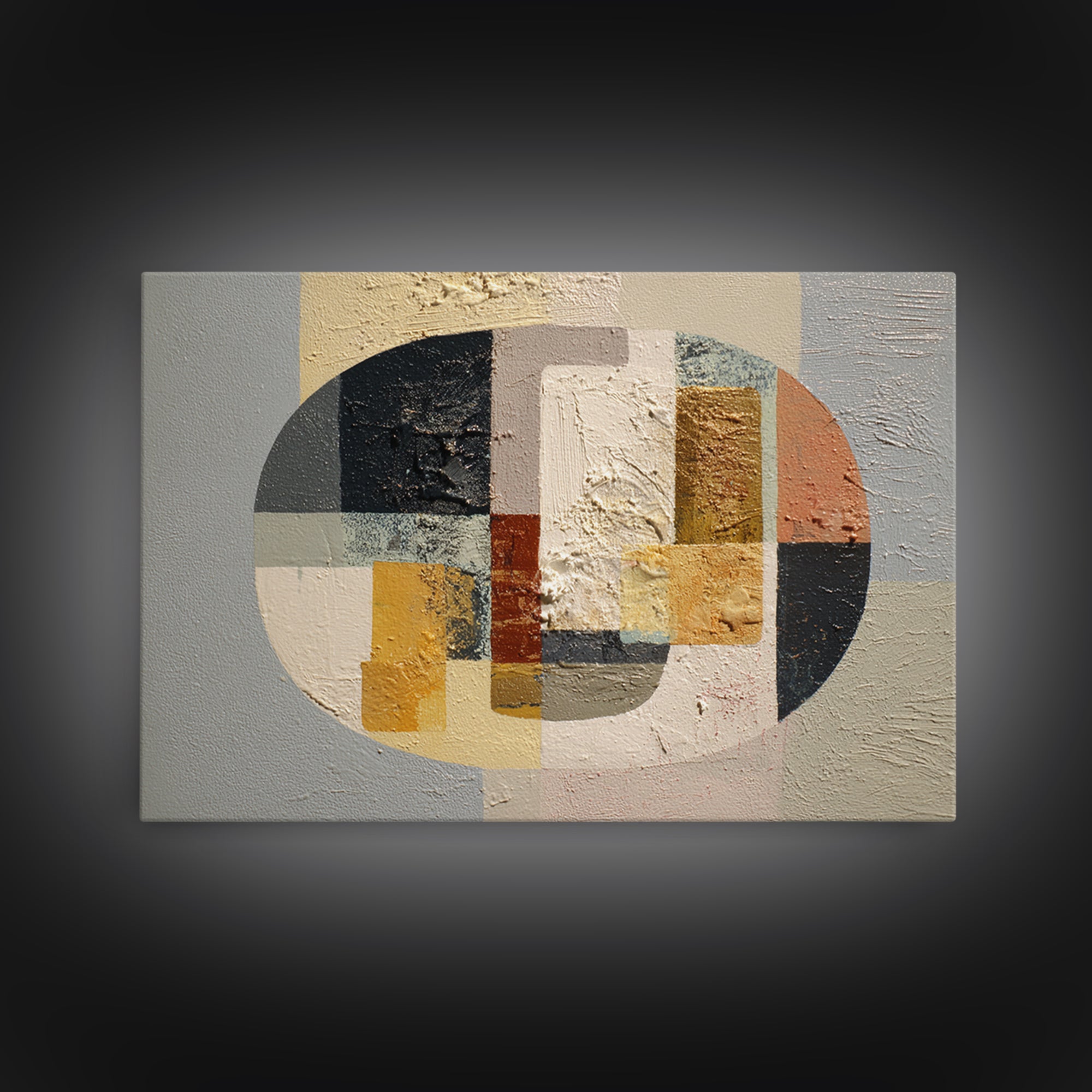 Oval and Rectangle Composition Framed Canvas Print, Midcentury Modern Art, Boho Wall Decor, Living Room Decor, Fine Art, Retro, MMA-3x2-20