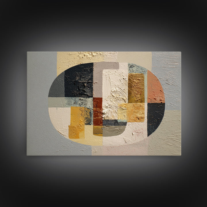 Oval and Rectangle Composition Framed Canvas Print, Midcentury Modern Art, Boho Wall Decor, Living Room Decor, Fine Art, Retro, MMA-3x2-20