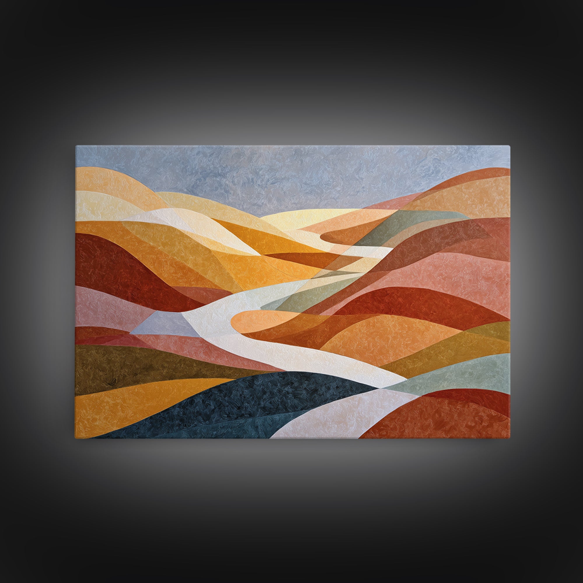Large Sun and Hill Shapes Canvas Print, Midcentury Modern Art, Abstract Painting, Living Room Decor, Abstract Art, Retro, MMA-3x2-33