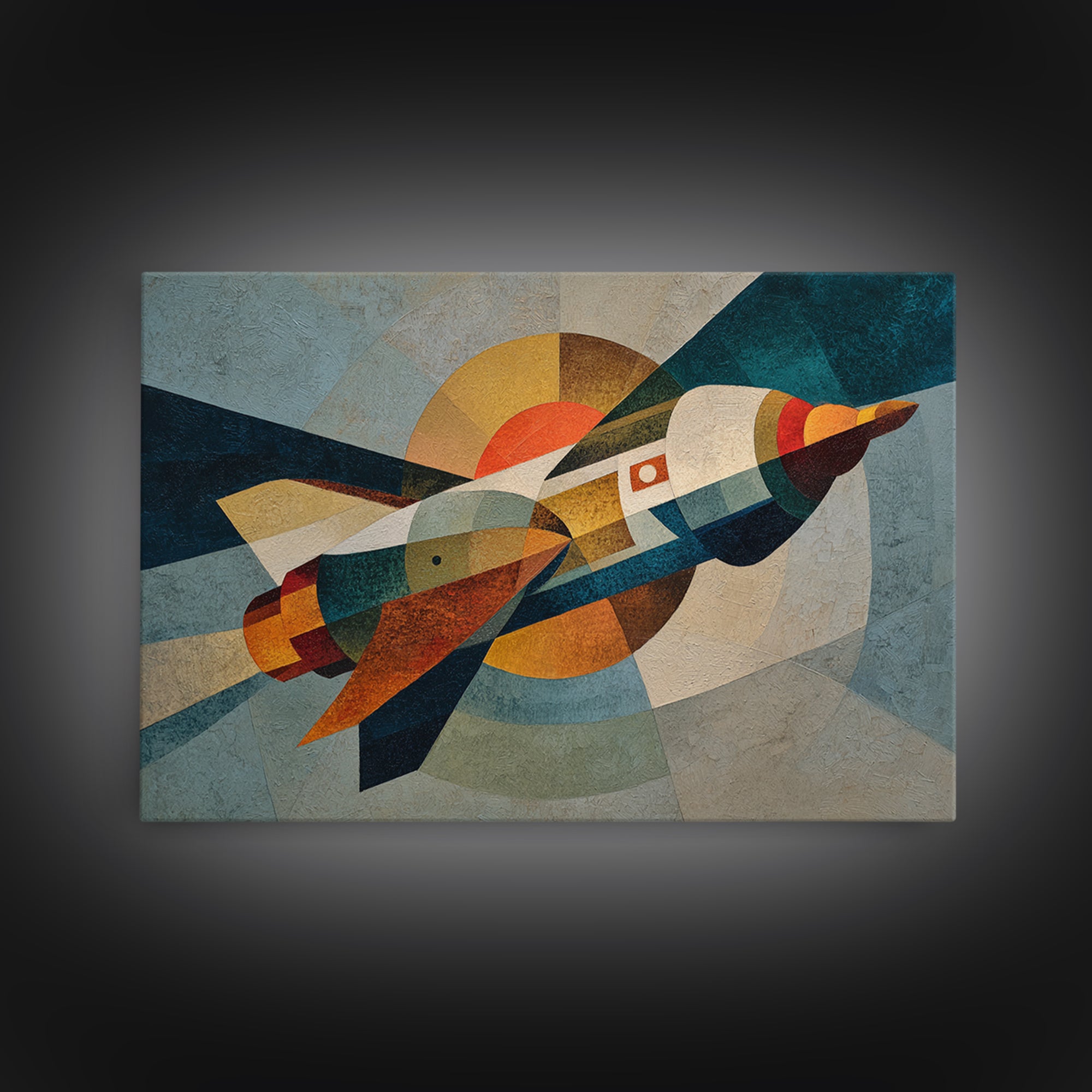 Rocket Ship in Retro Space Age Design Canvas Print, Midcentury Modern Art, Living Room Decor, Fine Art, Retro, Neutral Decor, MMA-3x2-42