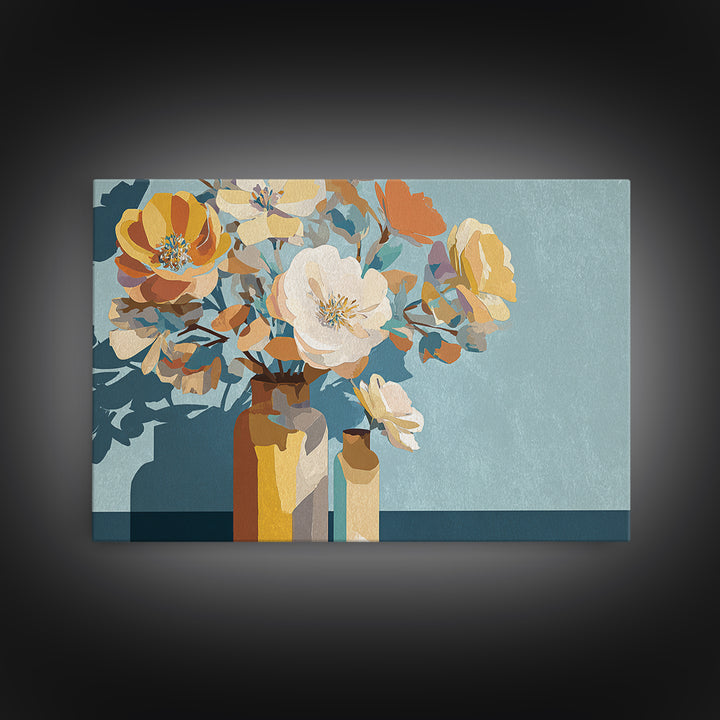 Vase of Flowers Rendered Canvas Print, Midcentury Modern Art, Gallery Decor, Living Room Decor, Fine Art, Retro, Wall Art, MMA-3x2-48