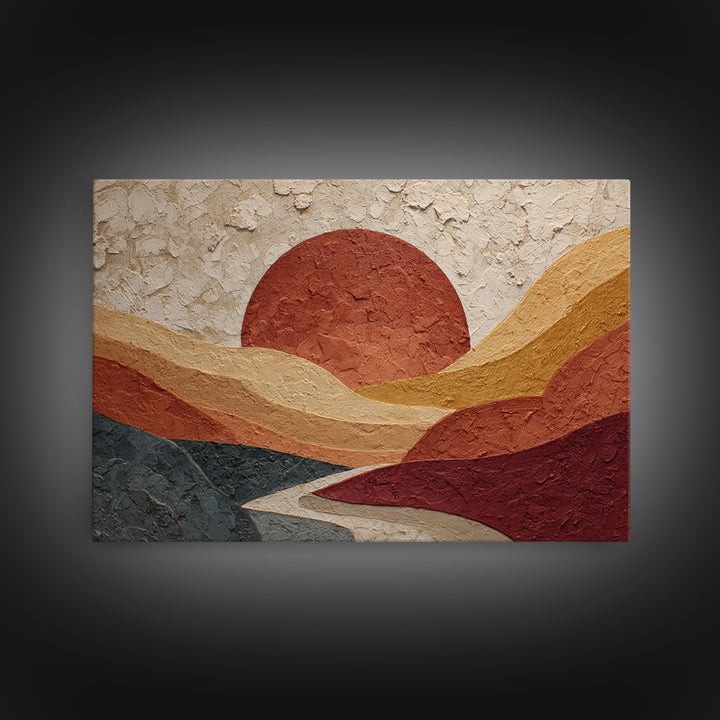 Large Sun and Hill Shapes Canvas Print, Midcentury Modern Art, Abstract Painting, Living Room Decor, Abstract Art, Retro, MMA-3x2-57