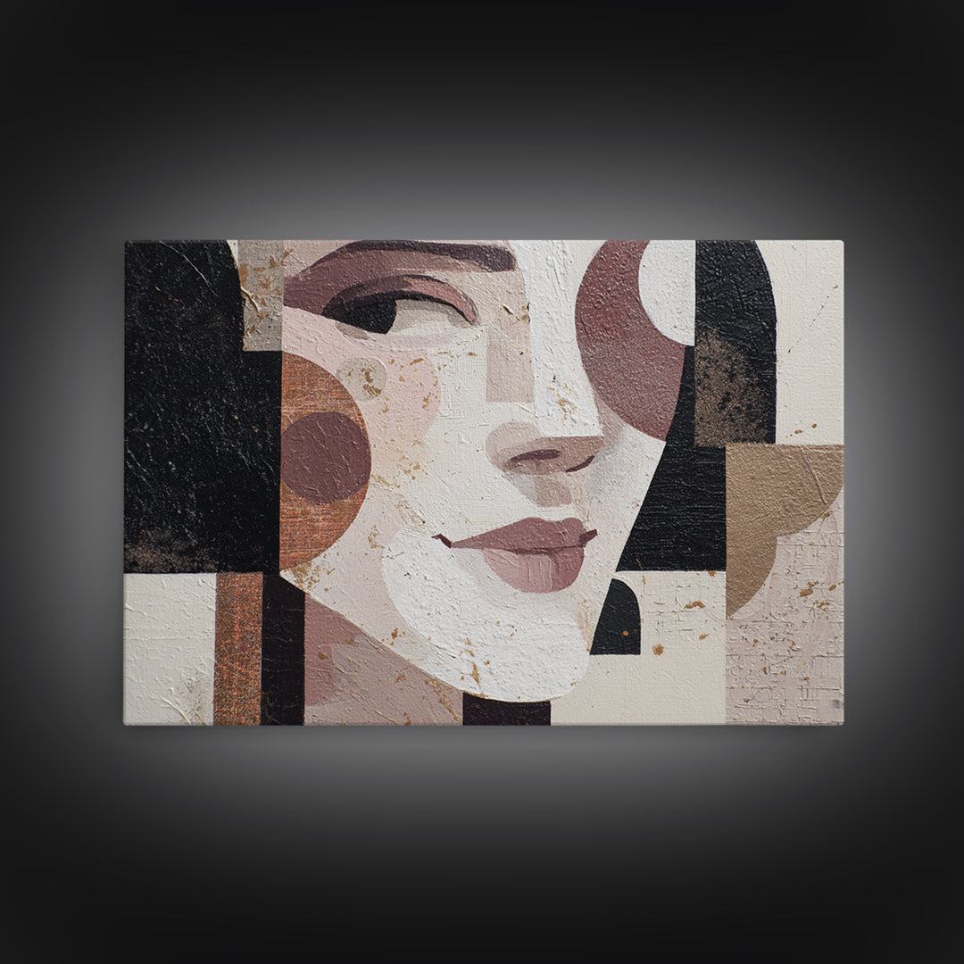 Mod Female Portrait Framed Canvas Print, Midcentury Modern Art, Prints, Living Room Decor, Fine Art, Retro, Abstract Wall Art, MMA-3x2-59