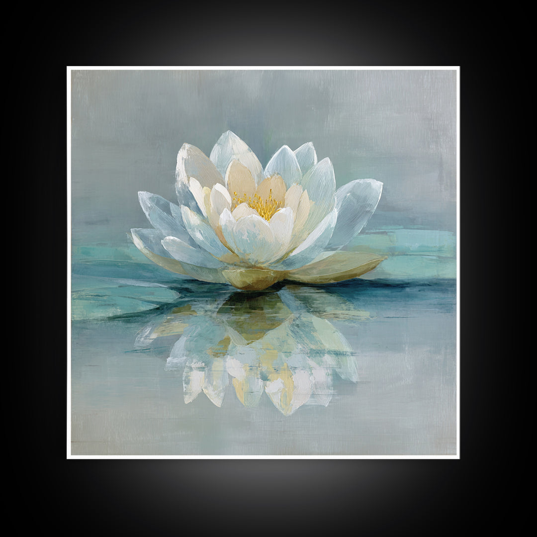 Lotus Flower Floating on Still Water Framed Canvas Print, Medical Office Art, Animal Art, Office Decor, Watercolor Art, Calm, MOA-1x1-11