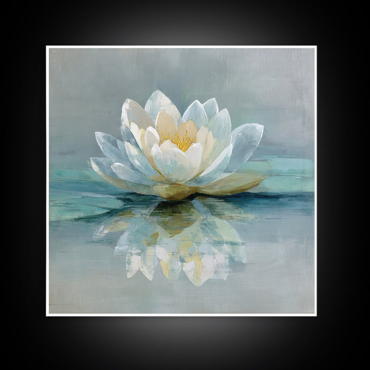 Lotus Flower Floating on Still Water Framed Canvas Print, Medical Office Art, Animal Art, Office Decor, Watercolor Art, Calm, MOA-1x1-11