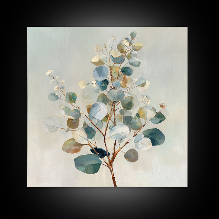 Botanical Eucalyptus Branch Framed Canvas Print, Medical Office Art, Medical Decor, Office Decor, Oil Painting, Calm, MOA-1x1-27